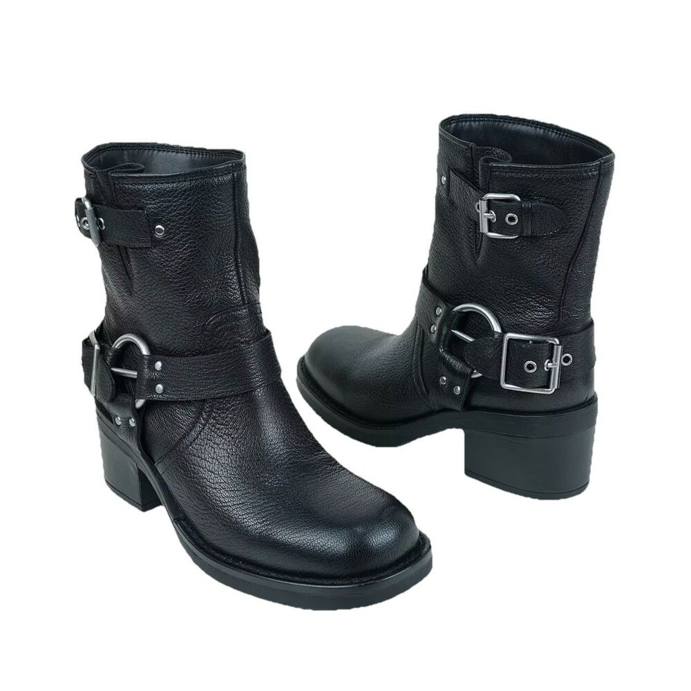 Kenneth Cole New York Stride Leather Booties Black Block Heel Size 10M NWOB
